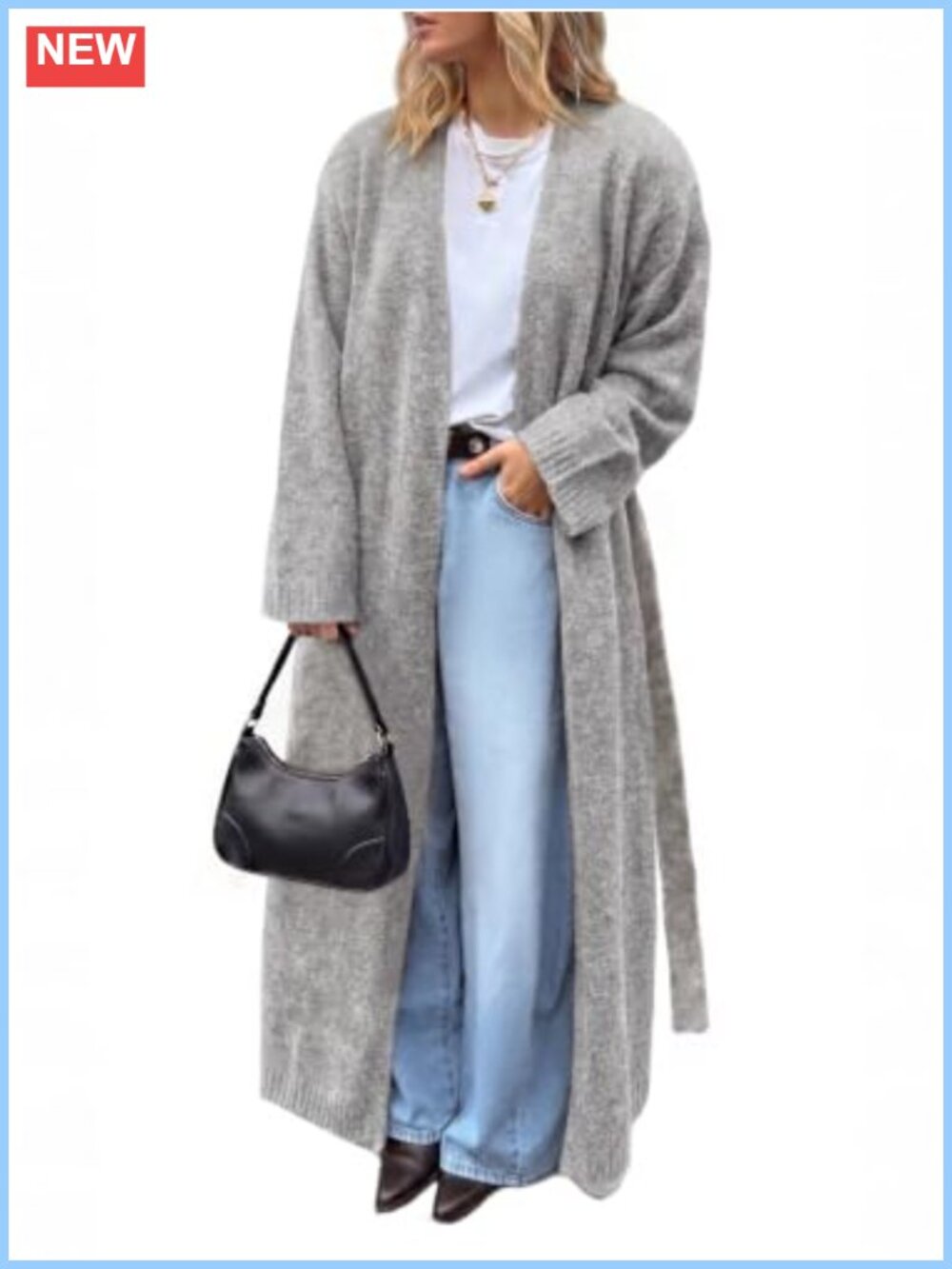Womens Long Cardigan Sweater Oversized Open Front Knit Belted Coat